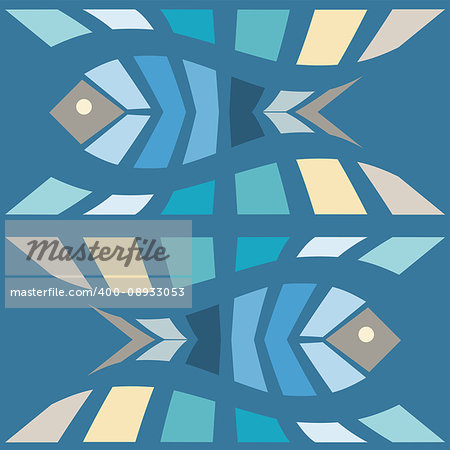 Fish mosaic seamless pattern. Natural vector background illustration