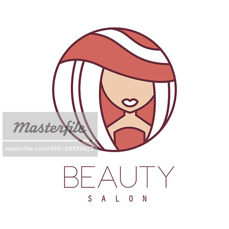 Natural Beauty Salon Hand Drawn Cartoon Outlined Sign Design Template With Summer Tan Girl In Wide Hat In Round Frame. Artistic Promotion Logo For Cosmetology Services And Beautifying Procedures.