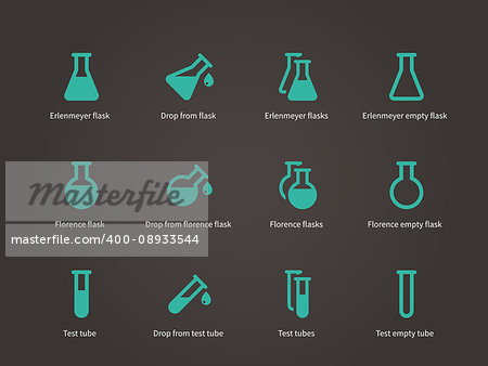 Erlenmeyer and florence flasks icons set. Vector illustration. Erlenmeyer and florence flasks icons set. Vector illustration.