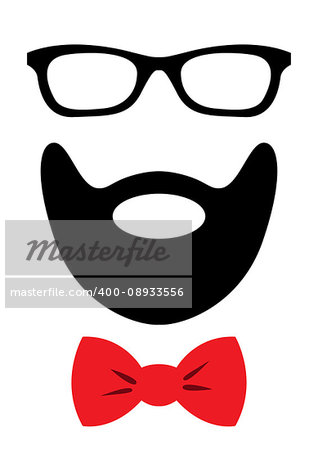 Party accessories set - glasses, mustache, bow - for design, photo booth, scrapbook in vector