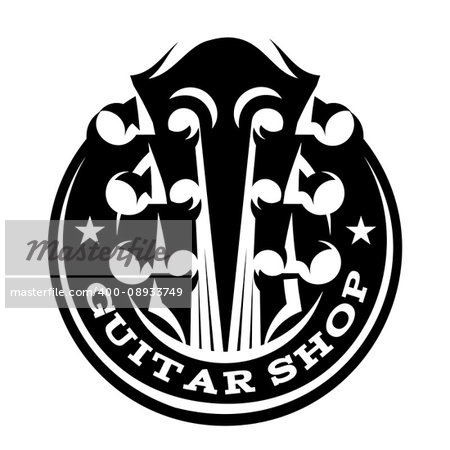 monochrome vector logo template with plectrum and guitar