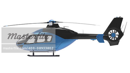 Blue helicopter isolated on the white background. 3d illustration