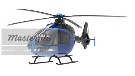 Blue helicopter isolated on the white background. 3d illustration