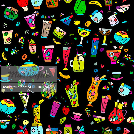 Cocktails collection, seamless pattern for your design. Vector illustration