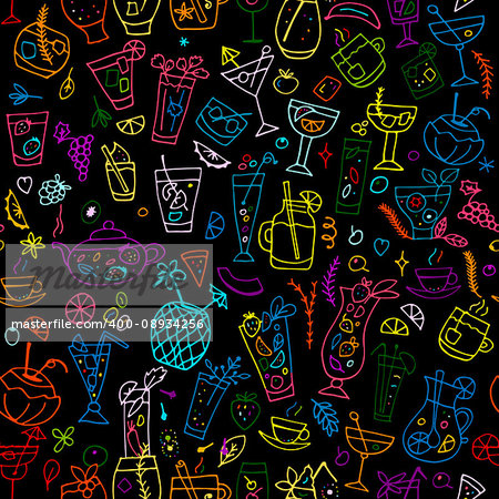 Cocktails collection, seamless pattern for your design. Vector illustration