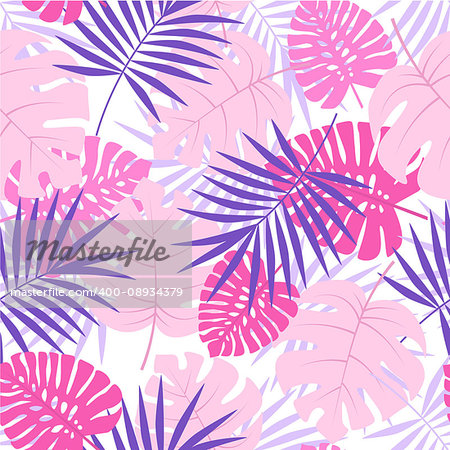 Vector color illustration of palm leaves background. Exotic seamless pattern