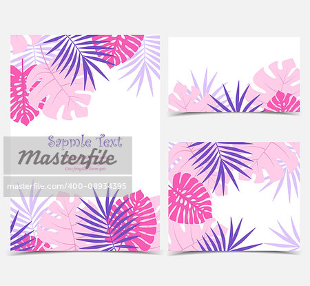 Vector illustration of colorful palm leaves background. Exotic invitations
