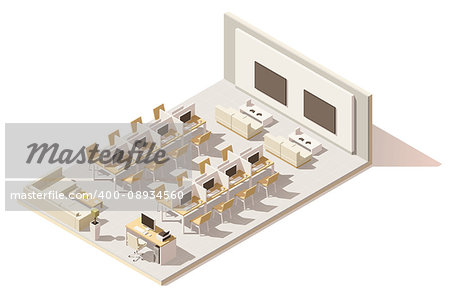 Vector isometric low poly internet cafe or LAN gaming center interior