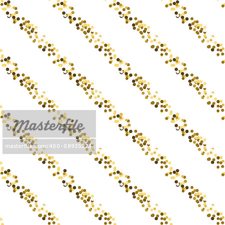 Gold foil glitter line stripes white seamless pattern. Vector shimmer abstract oblique lines white texture. Sparkle shiny striped background.