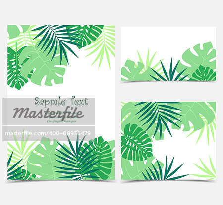 Vector illustration of green palm leaves background. Exotic invitations