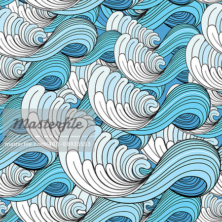 Seamless beautiful graphic pattern of blue sea waves
