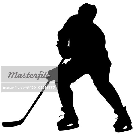 Silhouette of hockey player. Isolated on white. Vector illustrations.