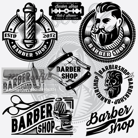 Set of templates for barbershop. Barbershop logos, vector illustration.