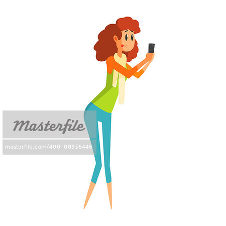 Journalist Taking Photo With Smartphone, Official Press Reporter Working, Collecting Information And Making News, Part Of Journalism Set Of Illustrations. Cartoon Character Doing Journalistic Job For Magazine Or Television.