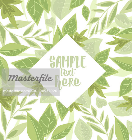 Vector illustration background with green leaves. Nature background with place for text