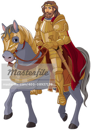 Medieval king horseback in full armor