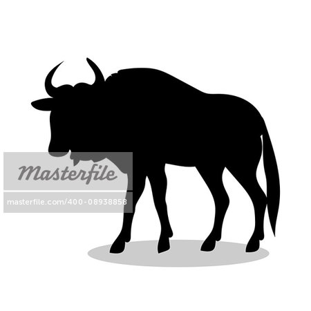 Wildebeest antelope mammal black silhouette animal. Vector Illustrator.