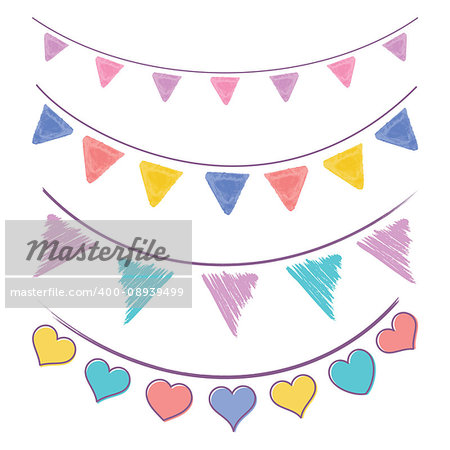 Vector vintage bunting flags and garlands set isolated