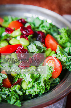 Mixed leaf salad with tomatoes, soya beans and dried cranberries
