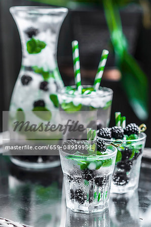 Water with blackberries, ice cubes and mint Water with blackberries, ice cubes and mint