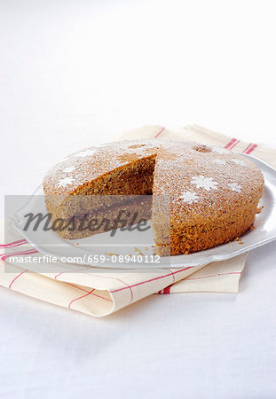 Buckwheat cake with jam, sliced