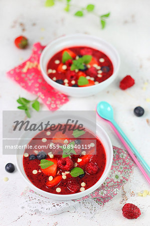 Berry soup made with strawberries, raspberries and blueberries