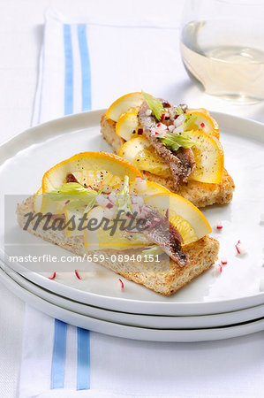 Crostini with anchovies and oranges