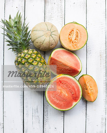 Pineapple and various melons Pineapple and various melons
