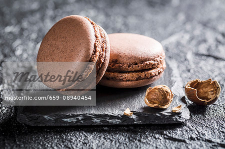 Hazelnut macaroons on a black stone