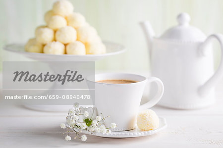 Coconut pralines served with coffee