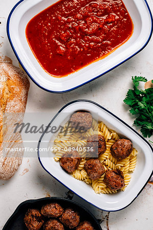 Fusilli pasta with meatballs and tomato sauce Fusilli pasta with meatballs and tomato sauce