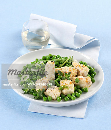 Monkfish with baby peas