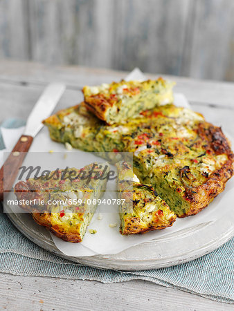 Crustless vegetable quiche, sliced