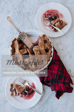 Rhubarb and blackberry pie