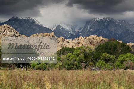 Storm clouds over the mountains of the Sierra Nevadas in Eastern California, USA