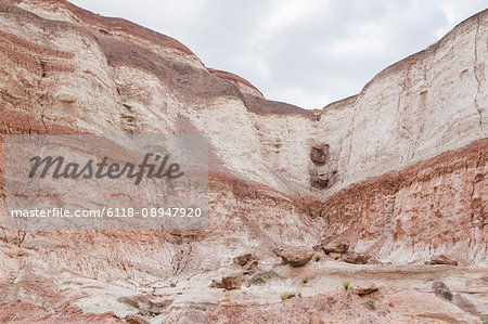The Bentonite Hills in Cathedral Valley, coloured rock strata and formations of the Cainville Wash in Capitol Reef national park in Utah.