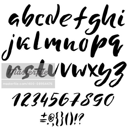 Hand drawn font made by dry brush strokes. Grunge style alphabet. Handwritten font. Vector illustration