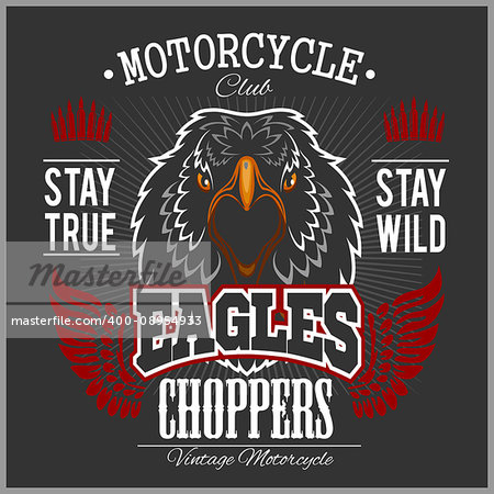 Eagle and Choppers - T-shirt print with motorcycle on dark background