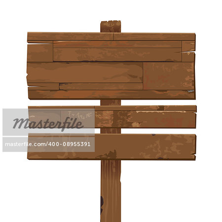 vector old weathered wooden sign isolated on white background