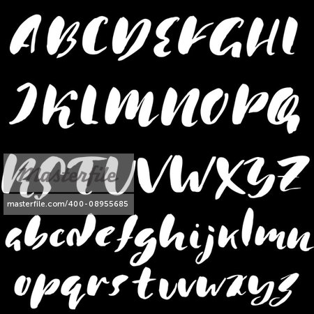 Hand drawn font made by dry brush strokes. Grunge style alphabet. Handwritten font. Vector illustration