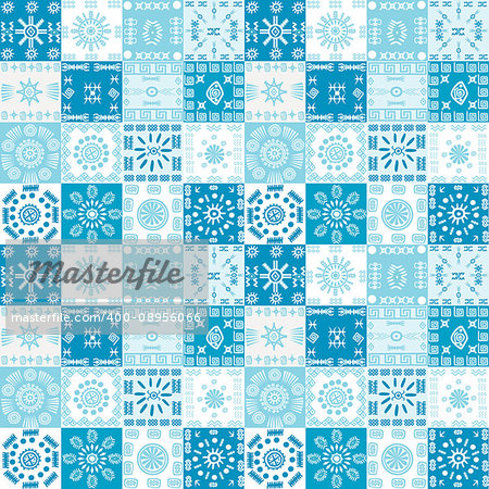 Blue seamless  background with ethnic motifs