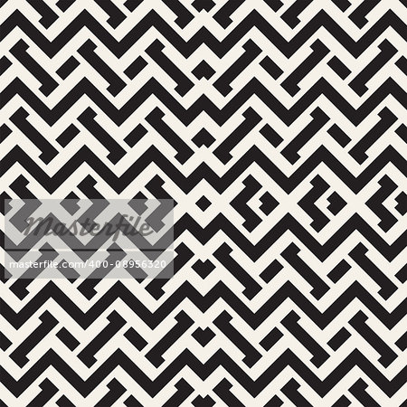 Interlacing Lines Maze Lattice. Ethnic Monochrome Texture. Abstract Geometric Background Design. Vector Seamless Black and White Pattern.