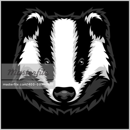 Badger Head black and white - vector illustration