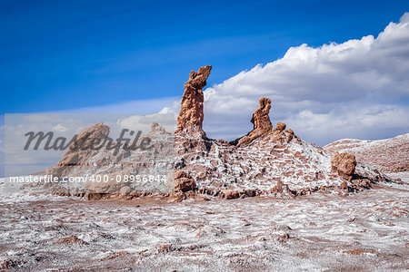 Las tres Marias rocks in Valle de la Luna in San Pedro de Atacama, Chile
