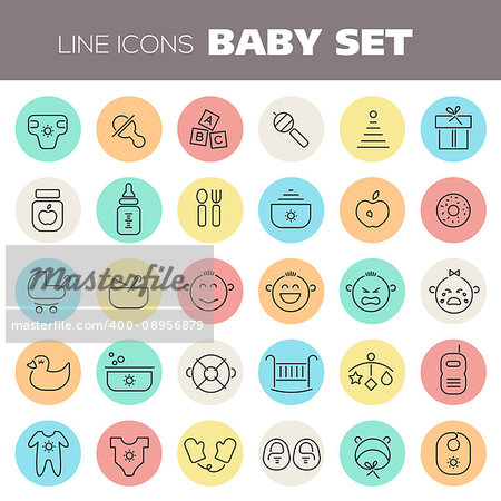 Trendy line icons - Baby Staff icons collection