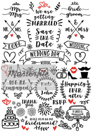 hand drawn wedding doodles and overlays, set of vector design elements