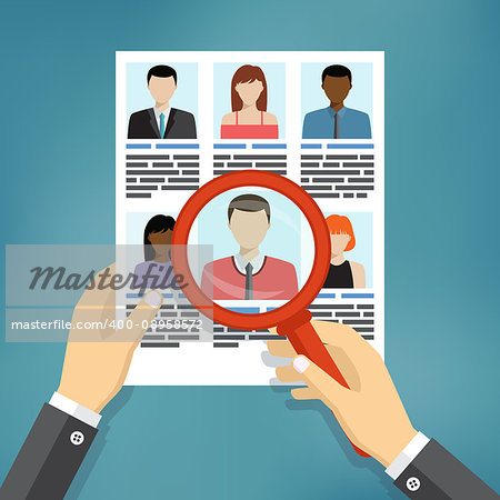 Illustration of searching for professional stuff, human resources management or analyzing personnel resume. Also available as a Vector in Adobe illustrator EPS 10 format.