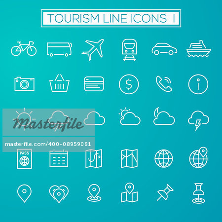 Trendy thin line tourism icons, set 1