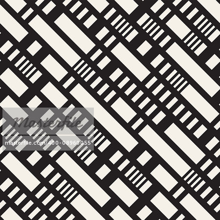 Black and White Irregular Dashed Lines Pattern. Modern Abstract Vector Seamless Background
