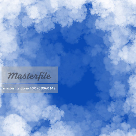 Cloud frame on blue sky background frame with copyspace.